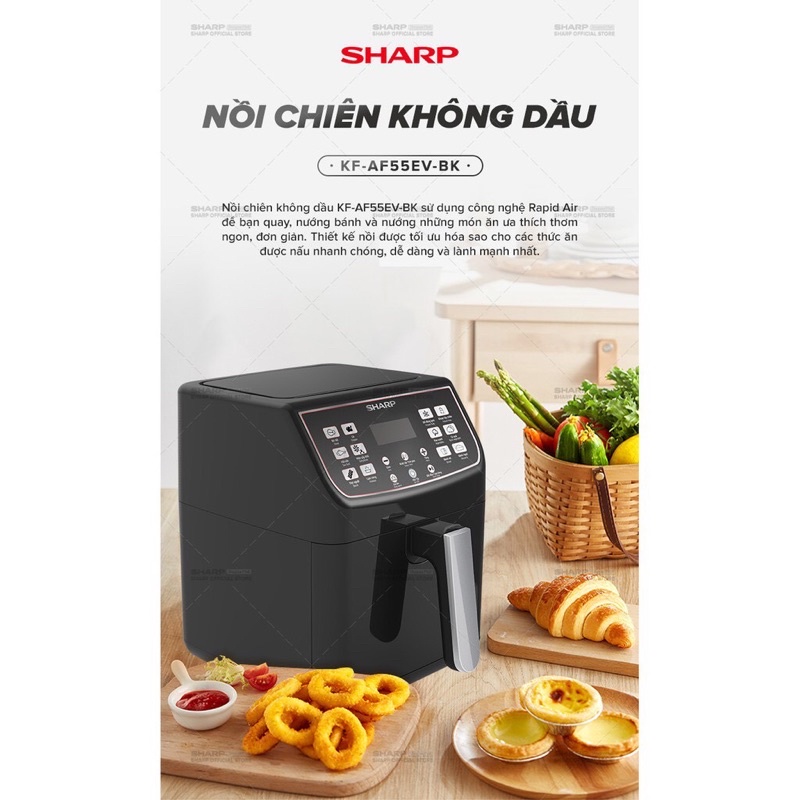 Nồi Chiên Không Dầu Sharp KF-AF55EV-BK [NEW 2021] Chống Dính 5.5L [1550-1850W]