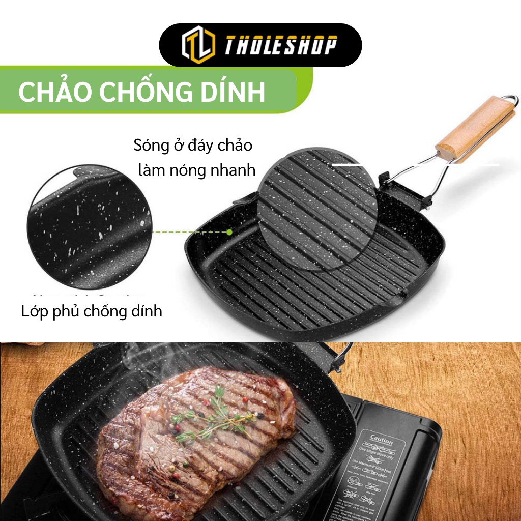 Chảo Chống Dính - Chảo Gang Đúc Tay Cầm Bằng Gỗ Có Thể Gập Lại, Nướng BBQ, Đi Dã Ngoại 10795