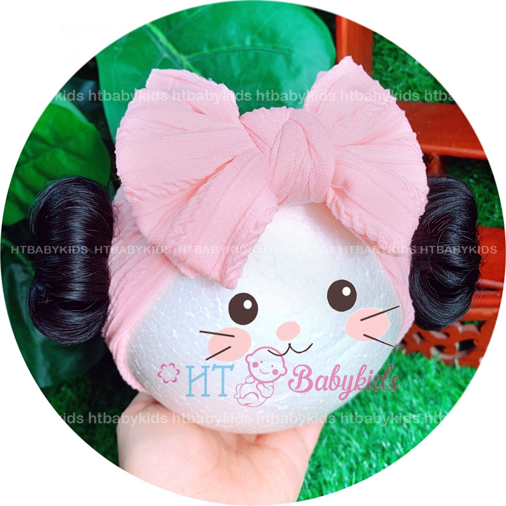 Băng Đô Turban Cho Bé Gái Đầy Tháng Thôi Nôi Kiểu Tóc Giả Hai Bên