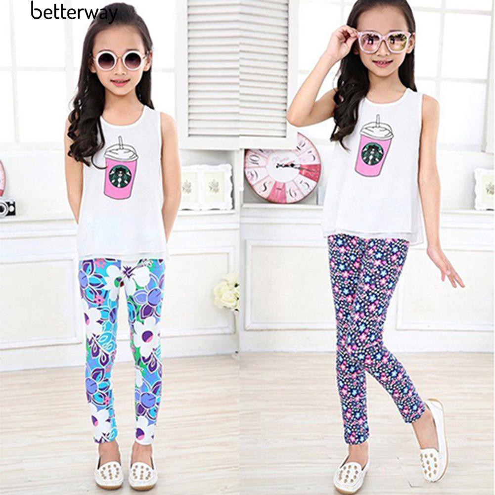 Quần Legging Co Giãn In Hoa Và Ngôi Sao Cho Bé Gái (2-14 Tuổi)