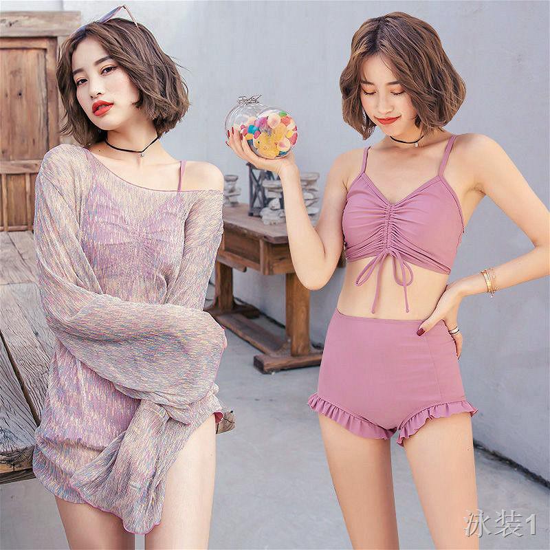 Bơi lội✥✐▽Áo tắm nữ xẻ tà bikini ba mảnh gợi cảm, ngực nhỏ gom lại che bụng, đồ bơi học sinh hàn quốc bảo thủ11