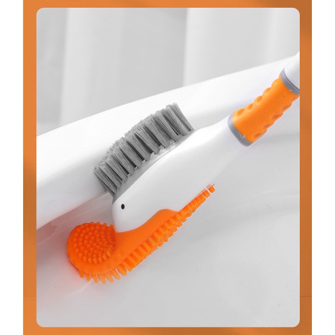 Bộ chổi cọ toilet gắn tường hình con vịt chà rửa nhà vệ sinh cây cọ silicon làm sạch đa năng tiện dụng