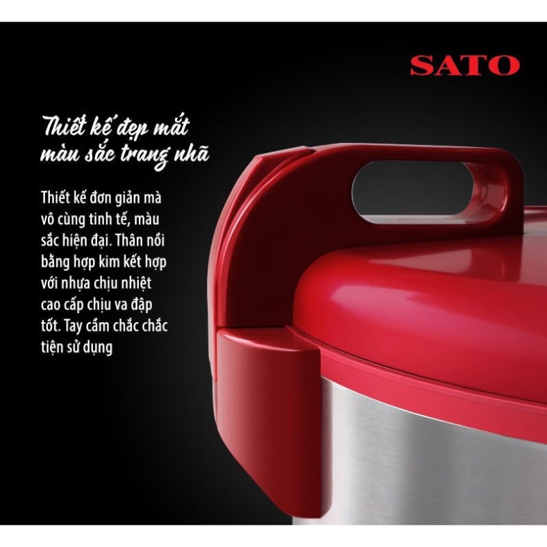 Nồi Cơm Điện Sato 56C011 3.1kg, Kích thước 43x43x39cm, Màu Đỏ Ghi