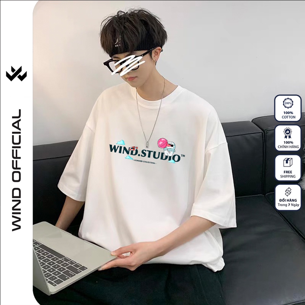 [Mã SKAMFSW175 giảm 10K đơn 50K] Áo phông unisex form rộng WIND tay lỡ oversize thun 100% cotton SHARK nam nữ ulzzang