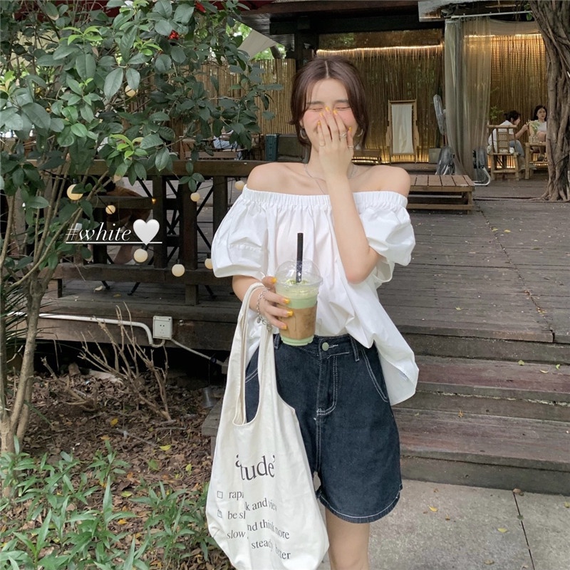 Áo kiểu ZHELIHANGFEI tay phồng trễ vai quyến rũ dễ phối đồ hợp thời trang