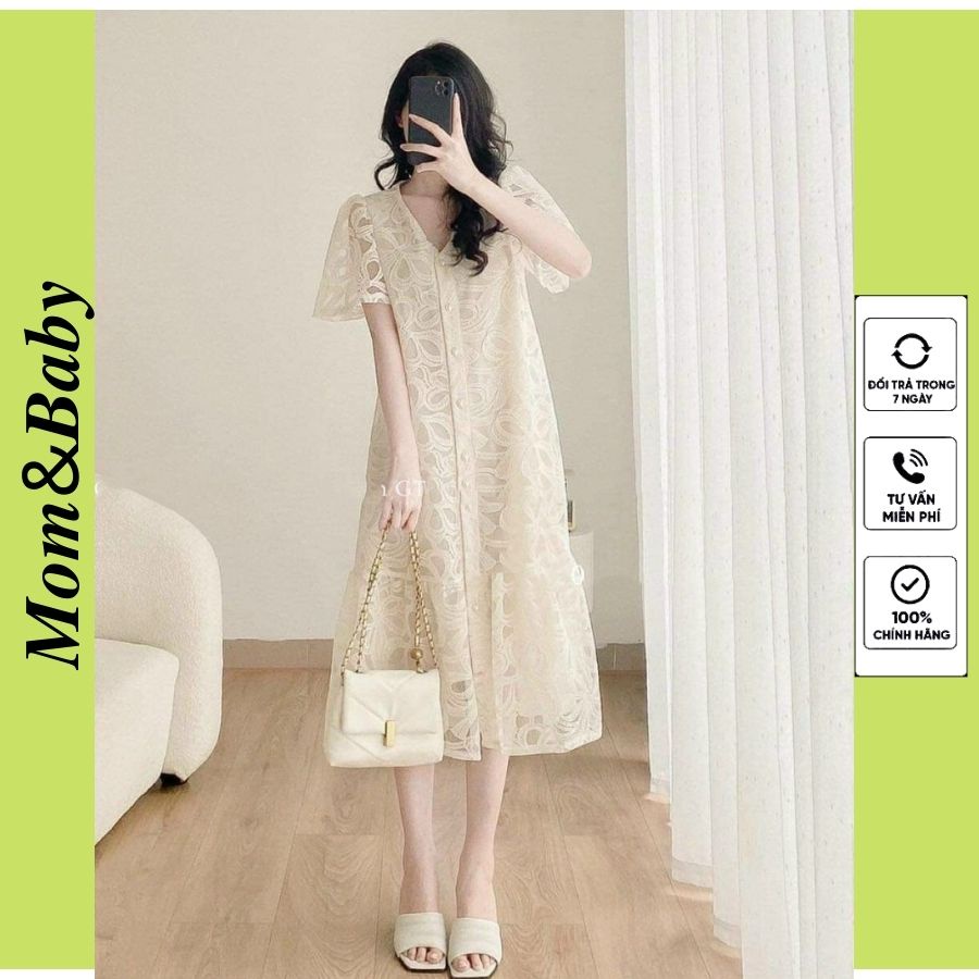 Đầm Bầu Váy Bầu Dự Tiệc Mùa Hè Thiết Kế Vải Ren Cao Cấp Cổ Tim Sang Chảnh M577 Mom and Baby