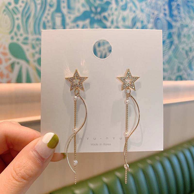 Bông tai dáng dài đính ngọc trai nhân tạo thời trang mới 2021