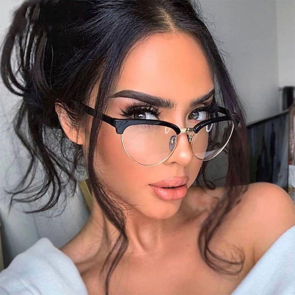Kính Mắt Mèo Nửa Gọng Trong Suốt Thời Trang Cho Nam Nữ