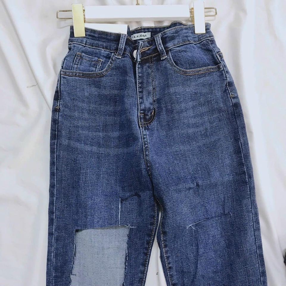 Quần jeans nữ ôm rách đùi 💖FREESHIP💖 Quần bò ôm co giãn rách to cá tính AD22