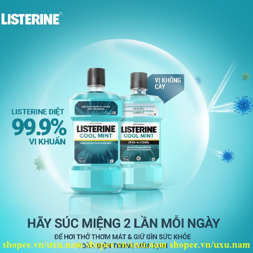 Nước Súc Miệng 250Ml Listerine Cool Mint Zero Alcohol, Của Hàng Chính Hãng.