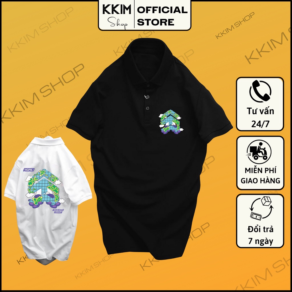 Áo POLO 5theway, chất Thun Cá Sấu Poly Thái full size Nam Nữ, Áo có cổ trắng đen, cổ trụ Unisex, KKim Shop