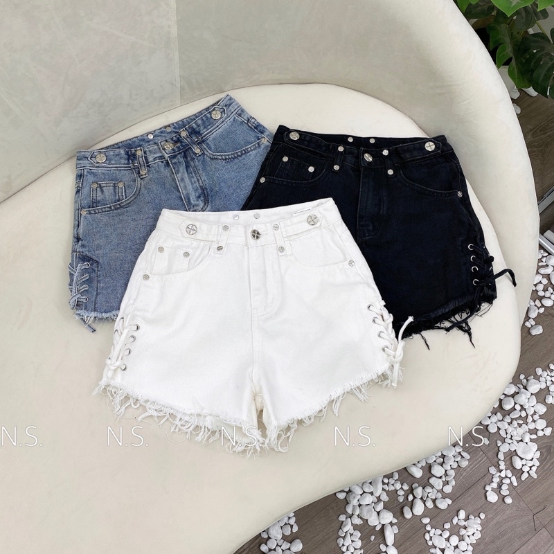 Quần short jean chomr đan dây