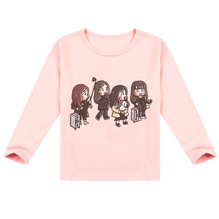 Blackpink cô gái dài tay thời trang áo sơ mi t áo sơ mi dành cho trẻ em áo sơ mi cổ o cổ màu trắng mặc giản dị trẻ mới biết đi