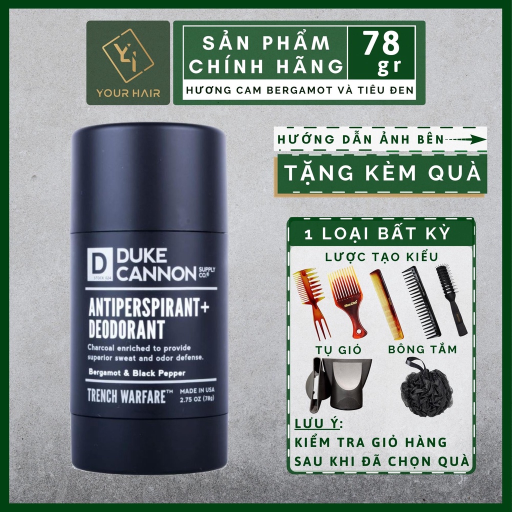 Lăn khử mùi DUKE CANNON TRENCH WARFARE ANTIPERSPIRANT + DEODORANT 78g | Hương cam bergamot &amp; Tiêu đen