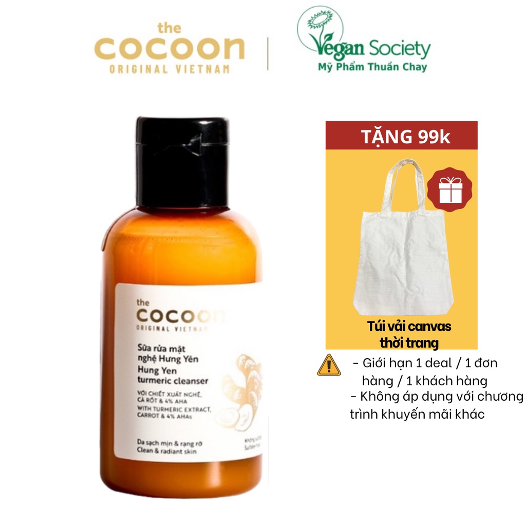 Bộ 4 sản phẩm nghệ cocoon việt nam: Sữa rửa mặt nghệ 140ml + Mặt nạ nghệ 30ml + Toner nghệ 140ml + tinh chất nghệ 30ml