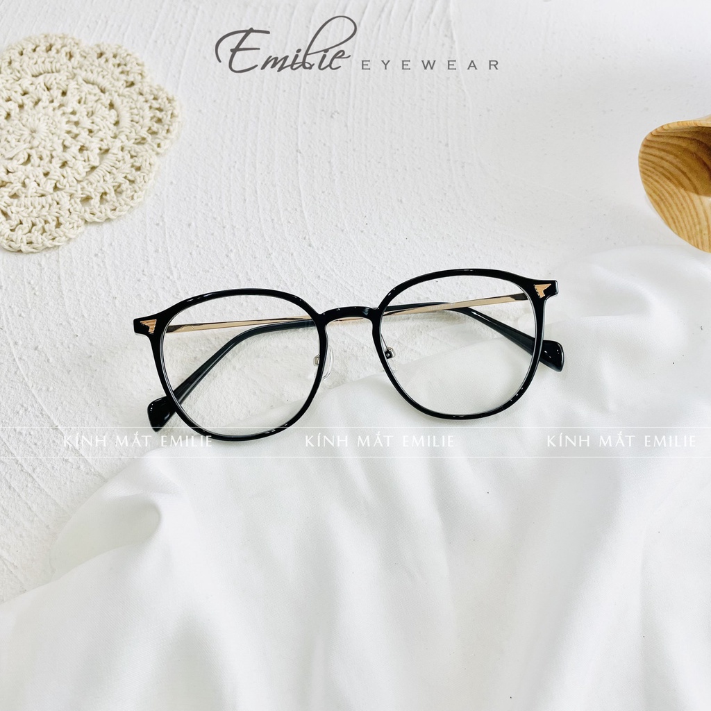 Gọng kính tròn bầu nhựa dẻo nhẹ kết hợp kim loại Emilie eyewear phụ kiện thời trang 01247