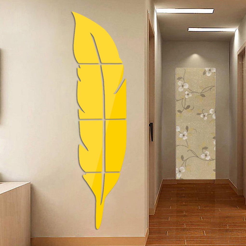 Miếng Dán Tường Trang Trí Hình Lông Vũ 3d Tráng Gương Bằng Acrylic Chống Thấm Nước
