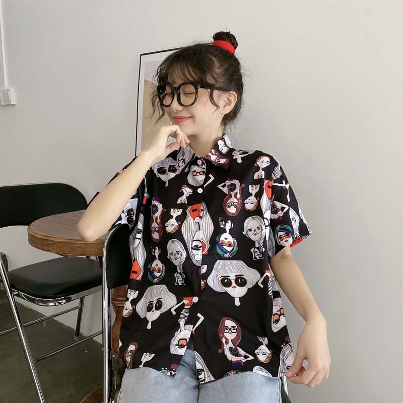 Áo Sơ Mi Tay Ngắn In Hoạ Tiết Hoạt Hình Thời Trang Cho Phụ Nữ