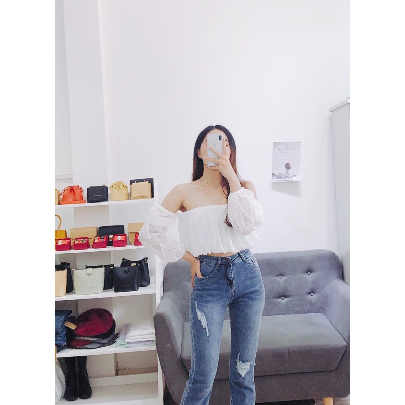 Áo lưới tay bo trễ vai