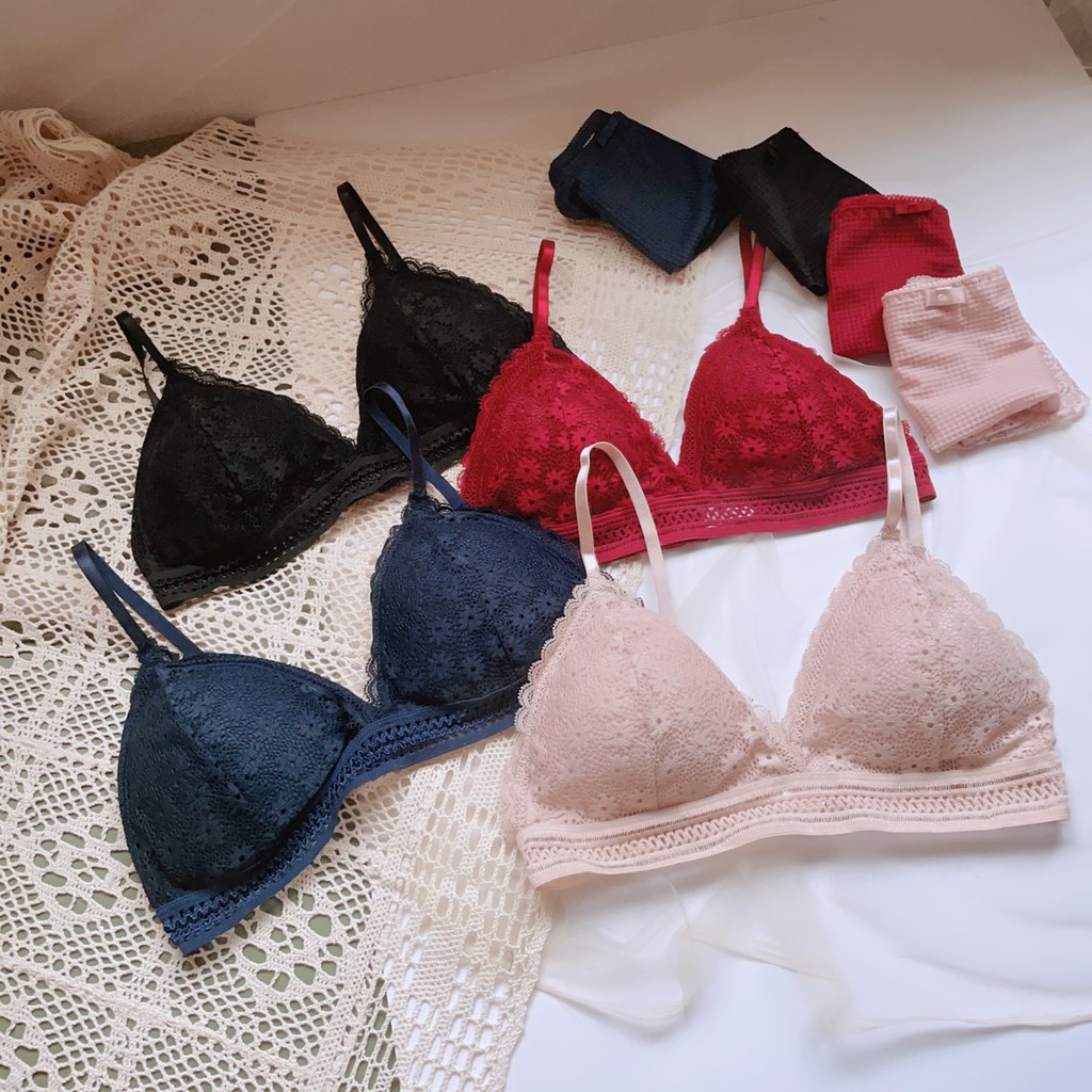 Bộ đồ lót ren không gọng (kèm mút mỏng) cao cấp sexy hoa mai | BigBuy360 - bigbuy360.vn