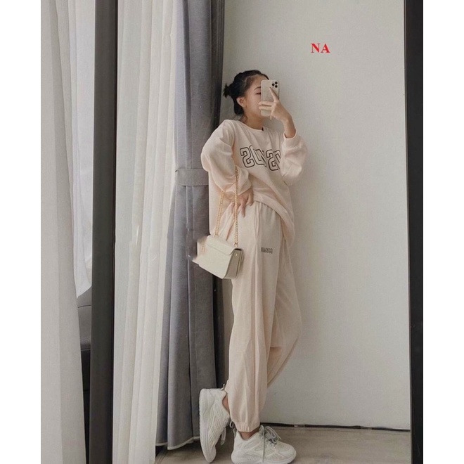 Đồ bộ nữ, Set đồ dài tay in chữ cosmos chất nỉ mùa đông phong cách Hàn Quốc Ulzzang dành cho nữ unisex