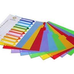 Bìa phân trang nhựa 12 số màu phân trang a4