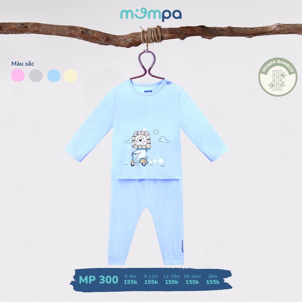 Bộ Mompa Bamboo dài tay in hình sư tử lái xe cài vai cao cấp mềm mịn thoáng mát thấm hút tốt cho bé trai bé gái MP300