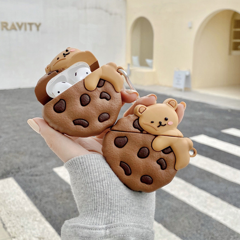 Vỏ Bảo Vệ Hộp Sạc Tai Nghe AirPods 1 / 2 / Pro / 3 Bằng Silicon Mềm Hình Gấu Và Bánh Quy