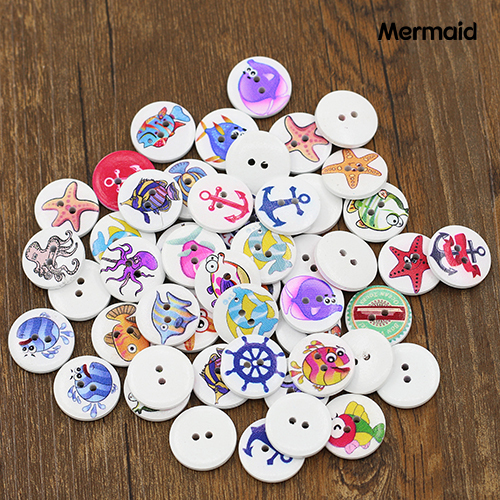 MM 50x Anchor Rudder Tropical Fish Wooden Buttons Round Craft DIY Scrapbook Sewing