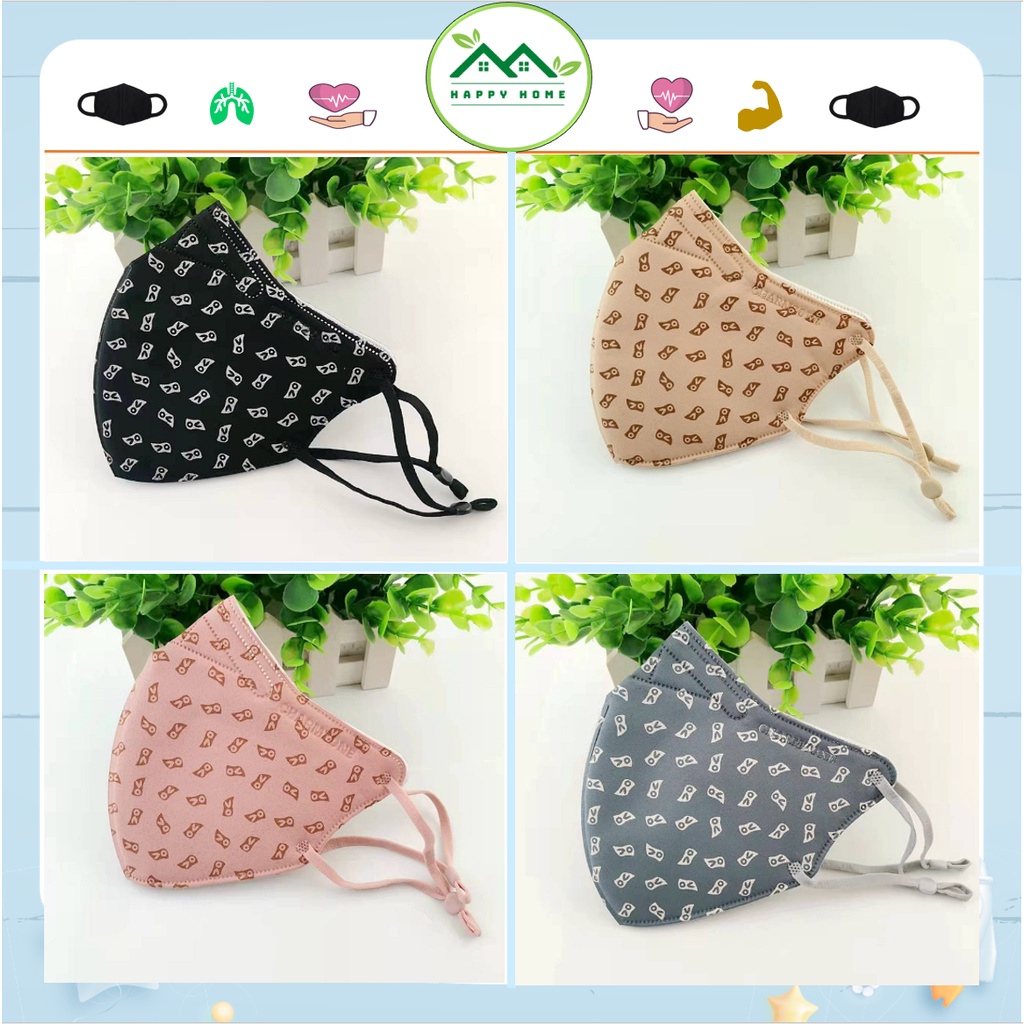 Khẩu trang vải cotton họa tiết D chống tia UV, chống bụi mịn có dây rút điều chỉnh thông thoáng
