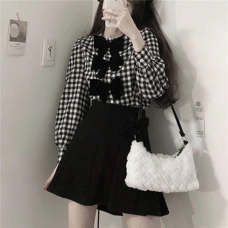 Set Áo Sơ Mi Và Chân Váy Phong Cách Retro Xinh Xắn Cho Nữ