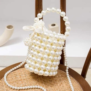 [CÓ SẴN] Túi xách tay kết đan hạt cườm giả ngọc trai handmade hình tròn độc đáo