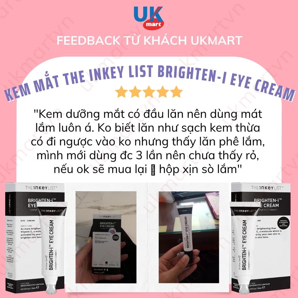 Kem Mắt The INKEY List Brighten-i Eye Cream 15ml Giảm Quầng Thâm, Che Khuyết Điểm Làm Sáng Vùng Da Mắt