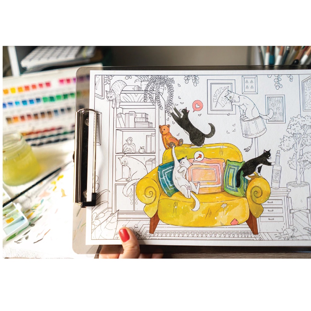 Line art tranh tô màu bộ tranh nội thất combo 12 tranh giấy dầy vẽ màu nước