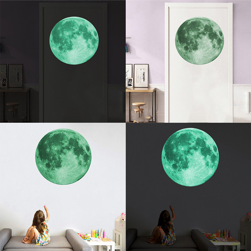 Miếng dán tường dạ quang hình mặt trăng 3D thời trang