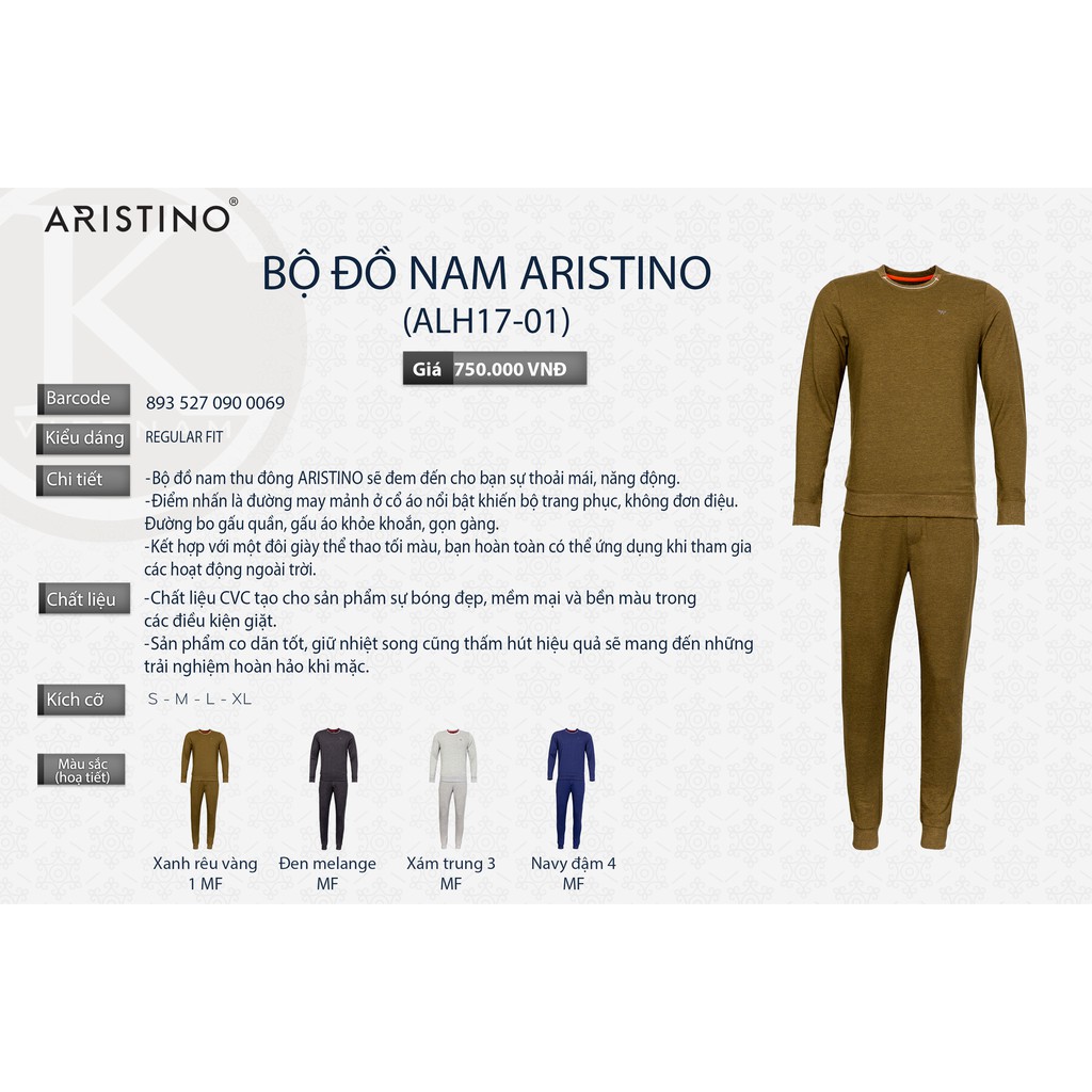 (ARISTINO SALE 50%) Bộ thể thao Aristino ALH17-01 tag 750k | BigBuy360 - bigbuy360.vn