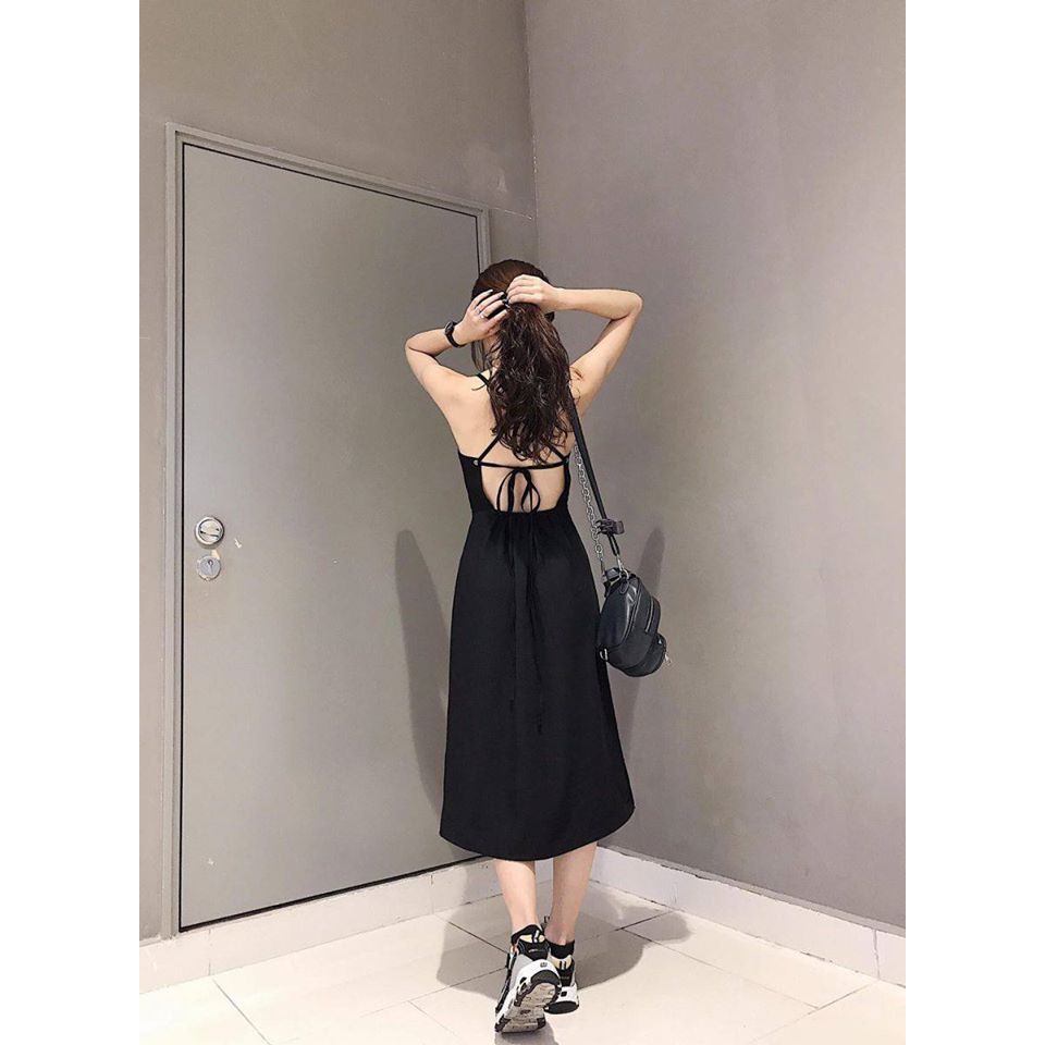 ĐẦM MAXI HỞ LƯNG DÂY ĐAN CHÉO XẺ TÀ