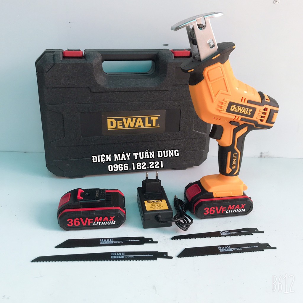 Máy cưa kiếm DeWalt pin 36V (2 pin 1 sạc) Tặng 4 lưỡi cưa