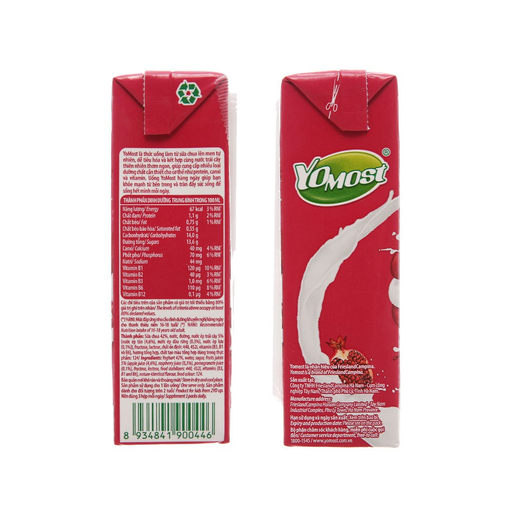 [CHÍNH HÃNG] Sữa Chua Uống YoMost Hương Lựu Thùng 48 Hộp x 170ml