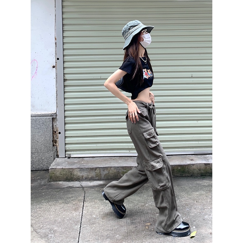 Quần Yếm Jean Ống Rộng Màu Xám Phong Cách Retro Mỹ Thời Trang Mùa Hè Hàng Mới Dành Cho Bạn Nữ