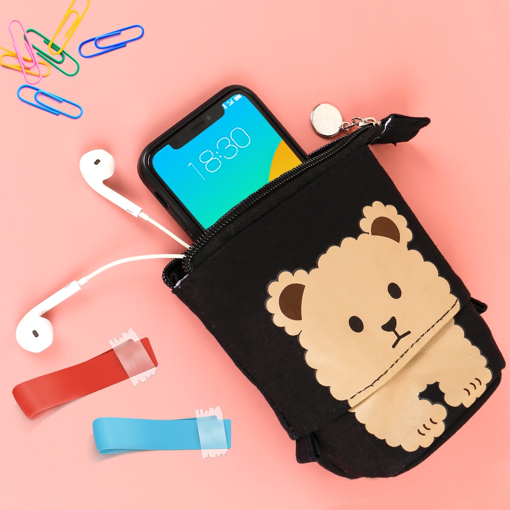 Hw Túi Đựng Bút Bằng Vải Canvas Có Khóa Kéo In Họa Tiết Hoạt Hình Dễ Thương