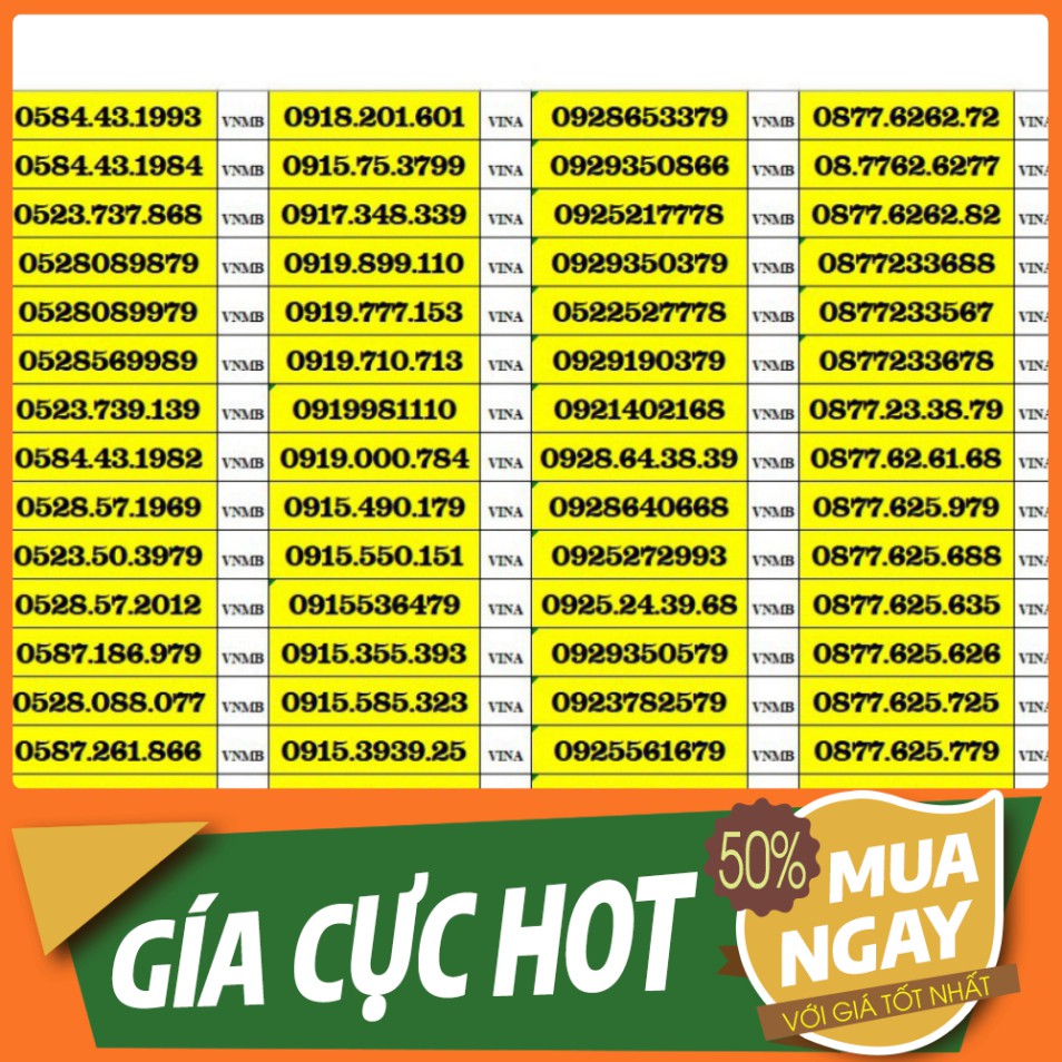 GIÁ CỰC HÓT  SIM SỐ ĐẸP 5 MẠNG ĐỒNG GIÁ 399K – TỨ QUÍ , TAM HOA , THẦN TÀI , LỘC PHÁT, PHONG THỦY , NĂM SINH GIÁ CỰC HÓT