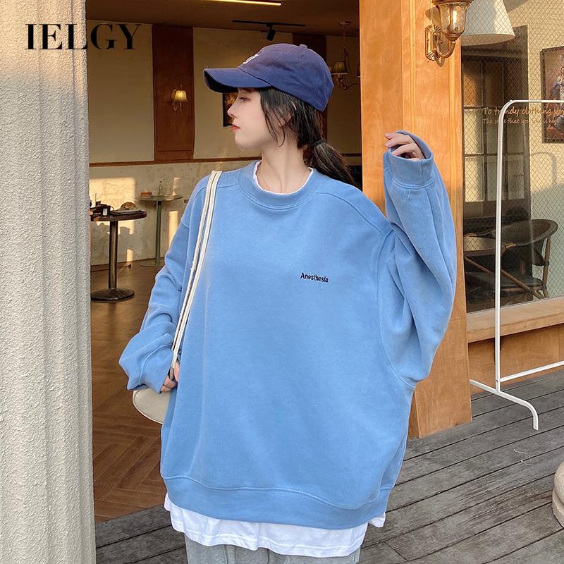 IELGY    Áo sweater Mỏng Tay Dài Cổ Tròn Dáng Rộng Thời Trang Cho Nữ
