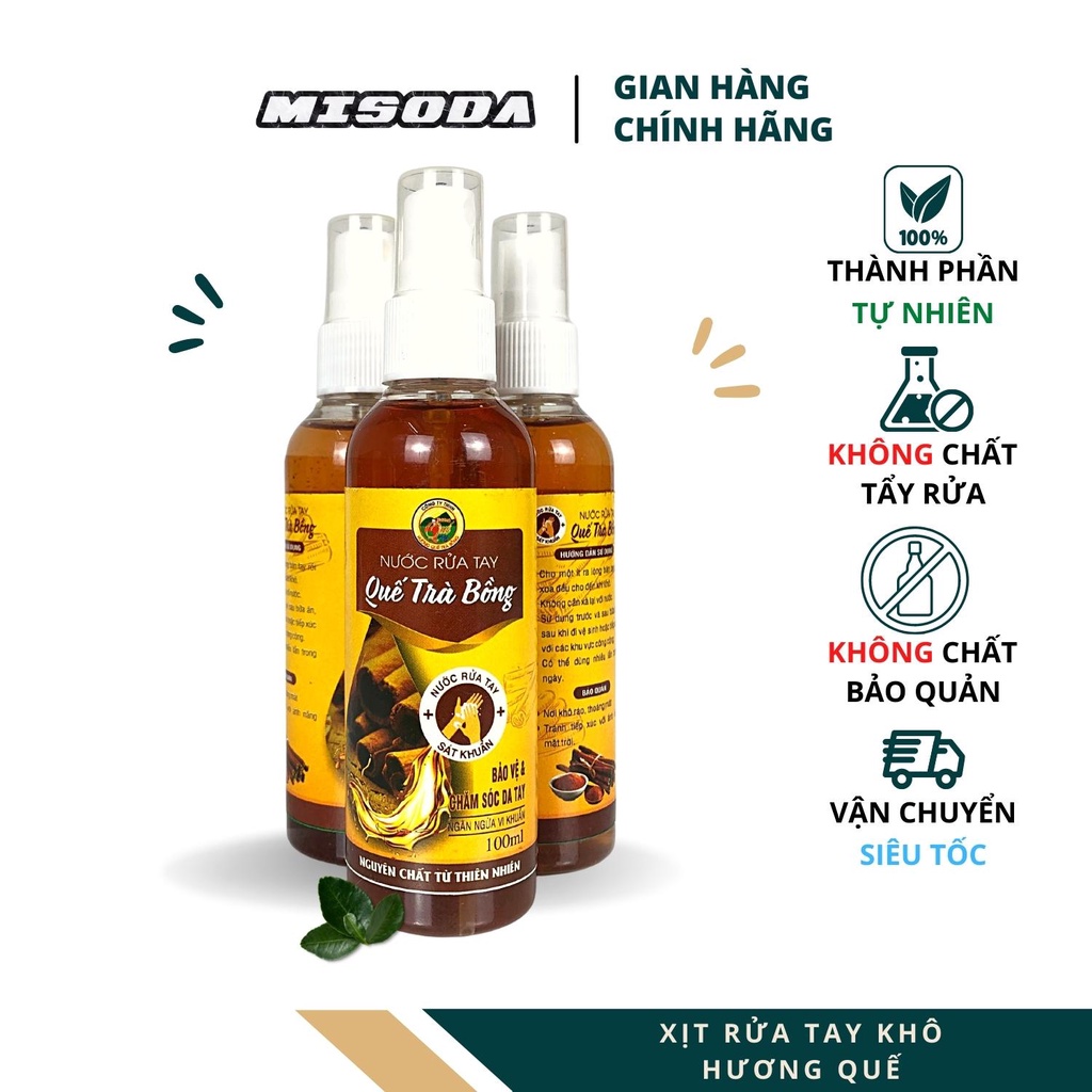 Nước rửa tay khô Hương Quế Trà Bồng, thành phần tự nhiên, diệt khuẩn hiệu quả, dưỡng ẩm da tay