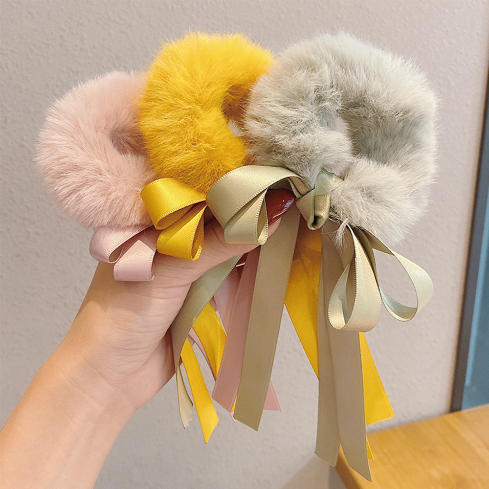 Dây Buộc Tóc Co Giãn Phối Lông Thời Trang Cho Nữ