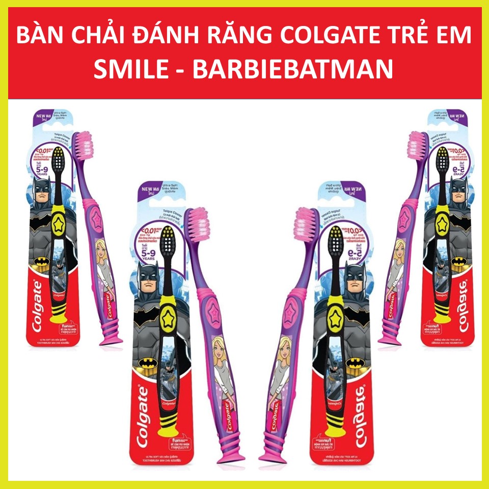 COMBO 4 Bàn chải đánh răng Colgate Trẻ em Smile 5 - 9 Tuổi BarbieBatman Bộ 4 cây