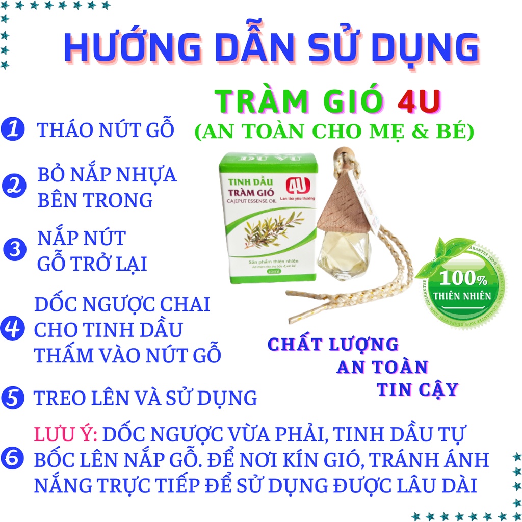 Tinh dầu tràm nguyên chất chai treo 4U đa công dụng, an toàn cho mẹ bầu và em bé