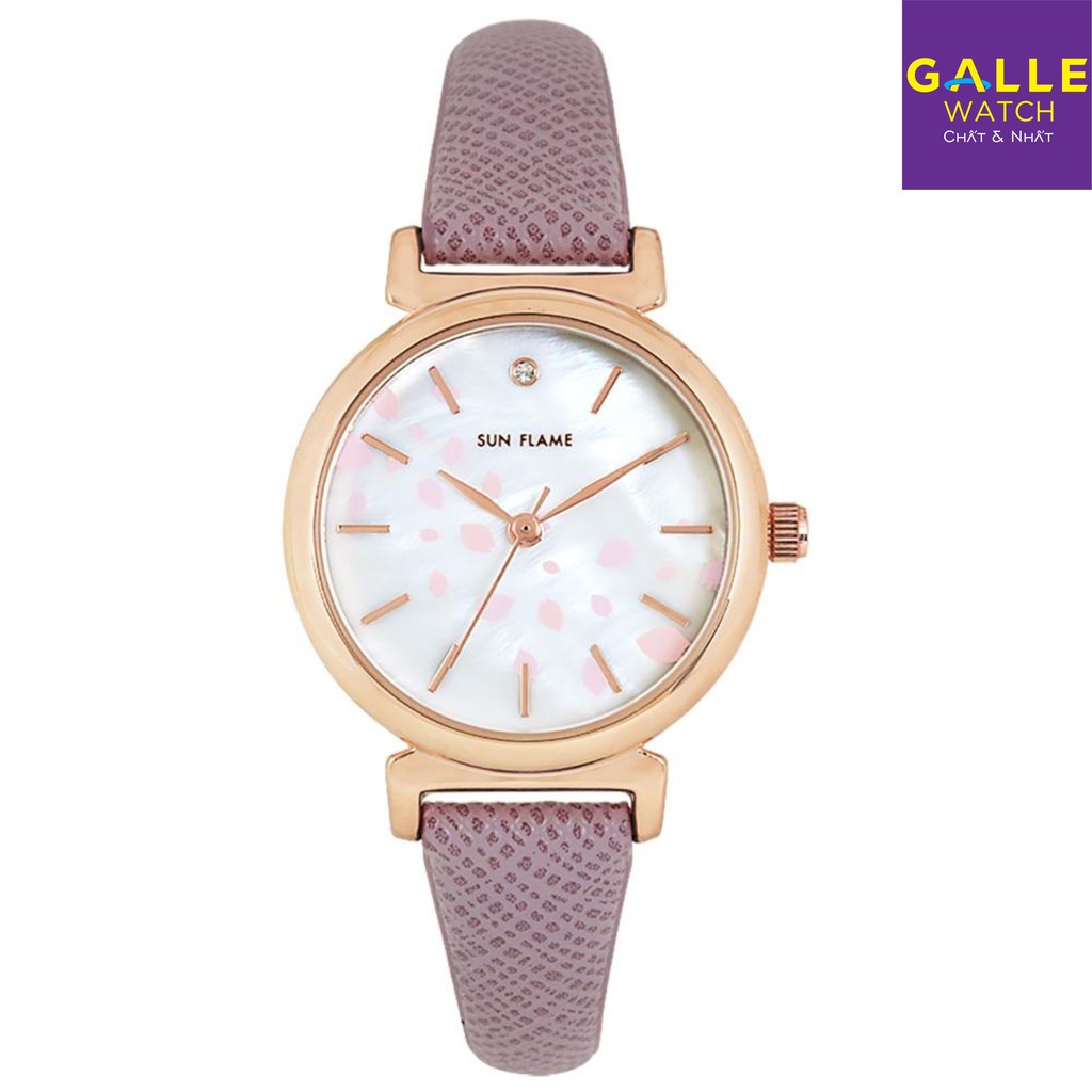 Đồng hồ nữ dây da chính hãng Sunflame MJOE9084 chống nước, mặt số họa tiết hoa anh đào tạo điểm nhấn, xuất xứ Nhật Bản | BigBuy360 - bigbuy360.vn