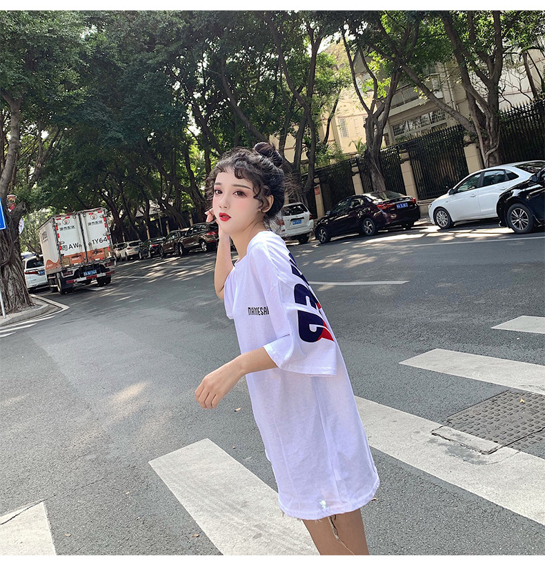 NRVP Áo thun tay ngắn cổ chữ V dáng rộng màu đen thời trang mùa hè 2021 cho nữ