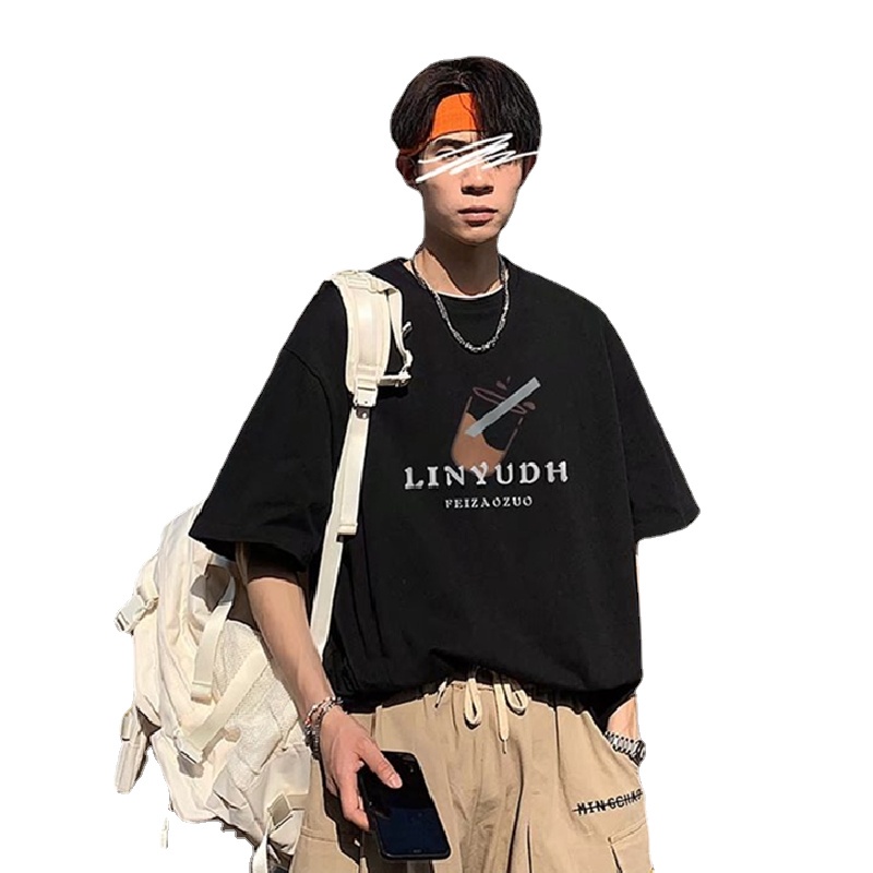 Áo Thun Tay Ngắn Dáng Rộng In Chữ Phong Cách Hip Hop Hàn Quốc Thời Trang Mùa Hè Cho Nam Size M-8XL